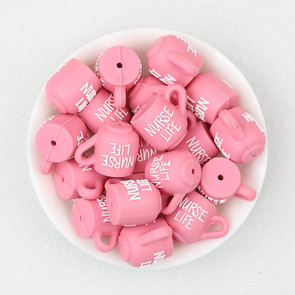 3D Nurse Life Pink Silicone Focal Beads Cup Design 20pcs