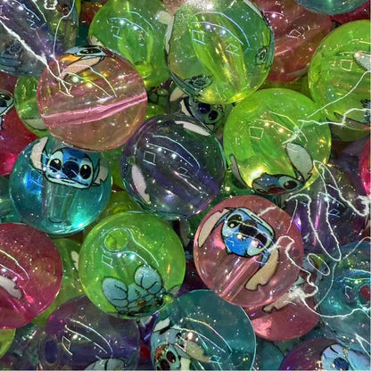 Plating Round Acrylic Beads 16mm Cute Cartoon Print 50pcs 9