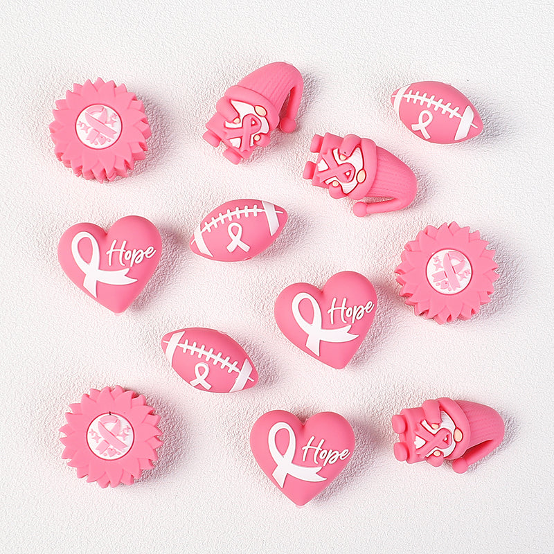 Breast Cancer Awareness 3D Silicone Focal Beads Pink Ribbon 20pcs 3