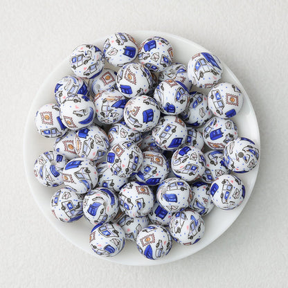 15mm Printed Silicone Beads with Nurse Ambulance and Floral Designs 50pcs - Ambulance