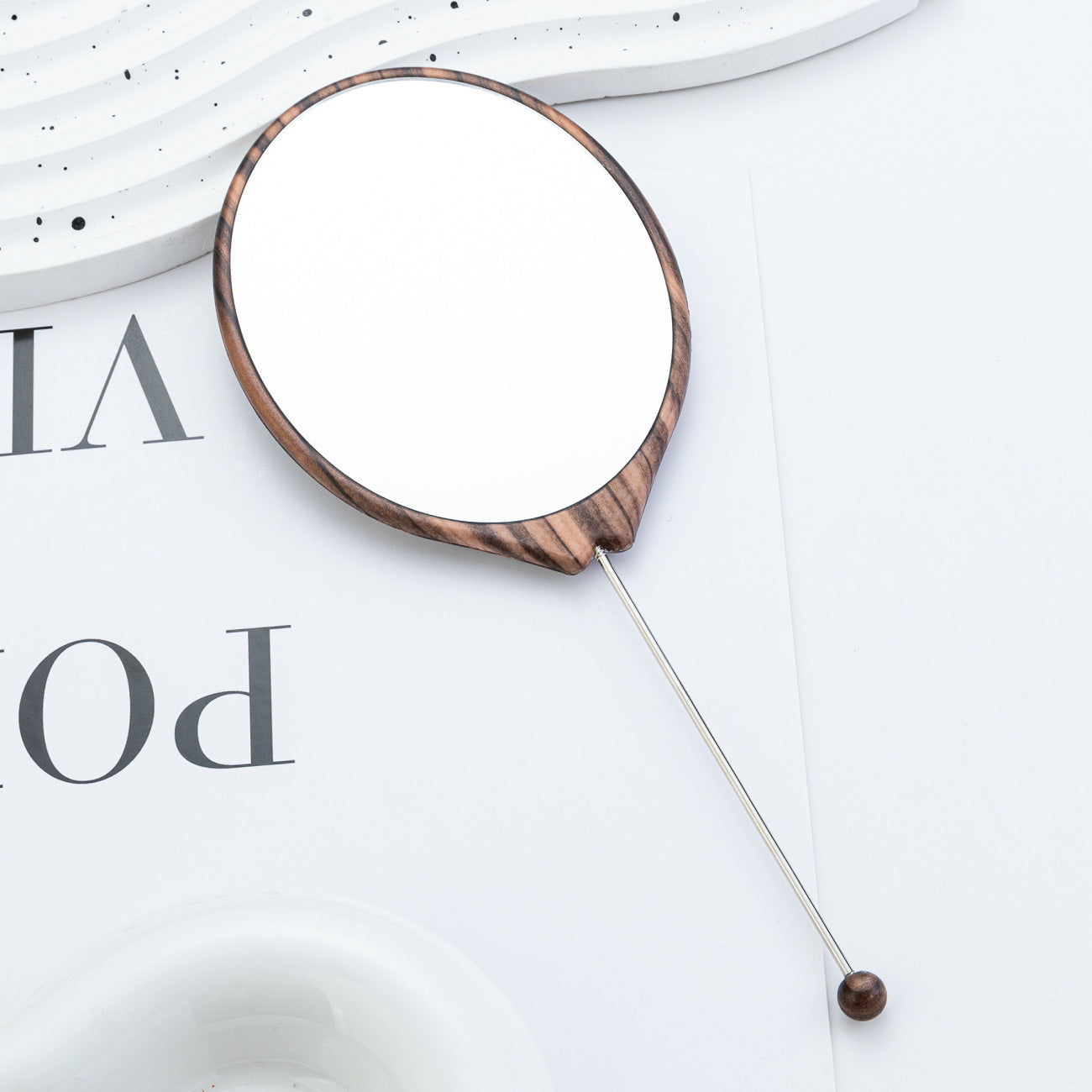 Beadable Plastic Mirrors Oval Wood Pattern