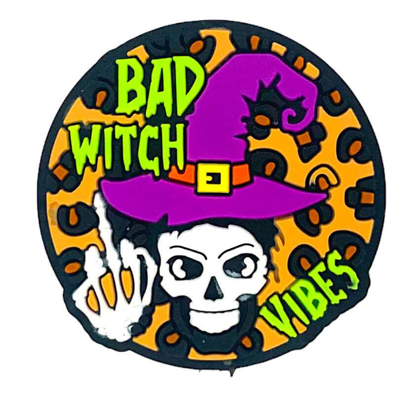 Silicone Focal Beads Bad Witch Vibes Circle Badge Leopard Print