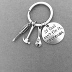 Alloy Handyman Tool Round Tag Keychain Polished Silver Metal 6
