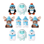Silicone 3D Focal Beads Winter Theme Polar Bear Snow Monster Wearing Hats 20pcs 10