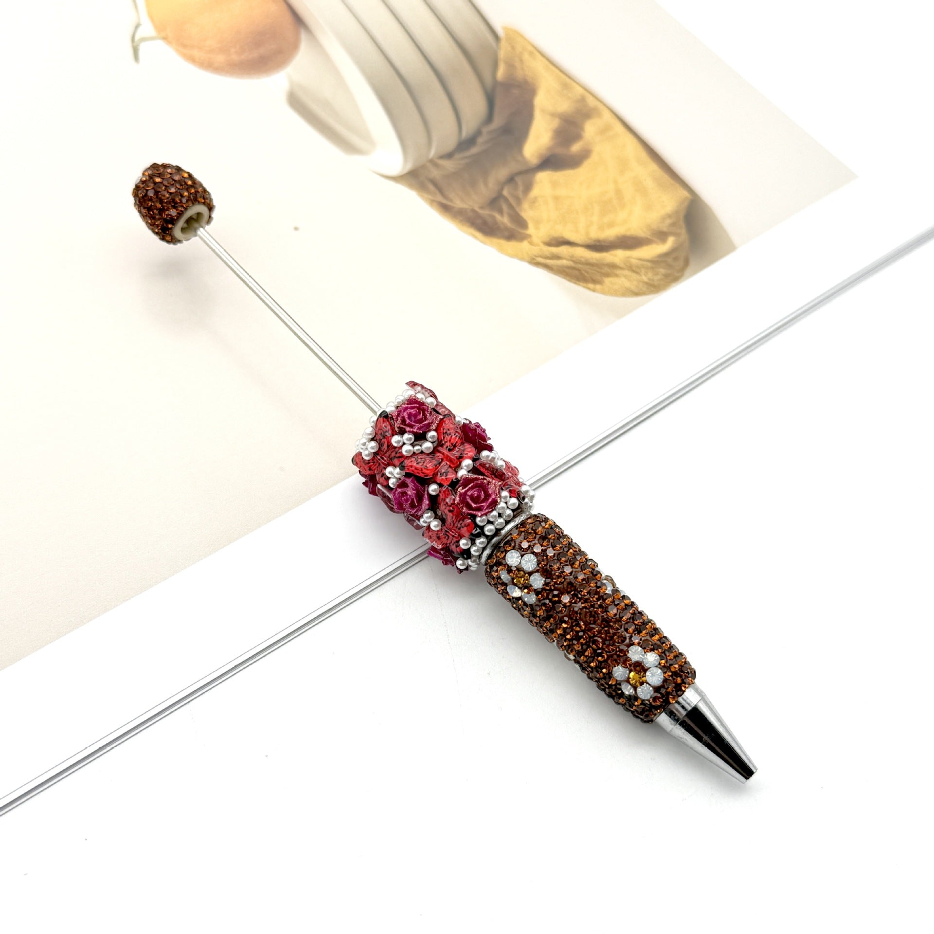 Beadable Pen with Butterfly and Rose Pearls Decorative Handle  6
