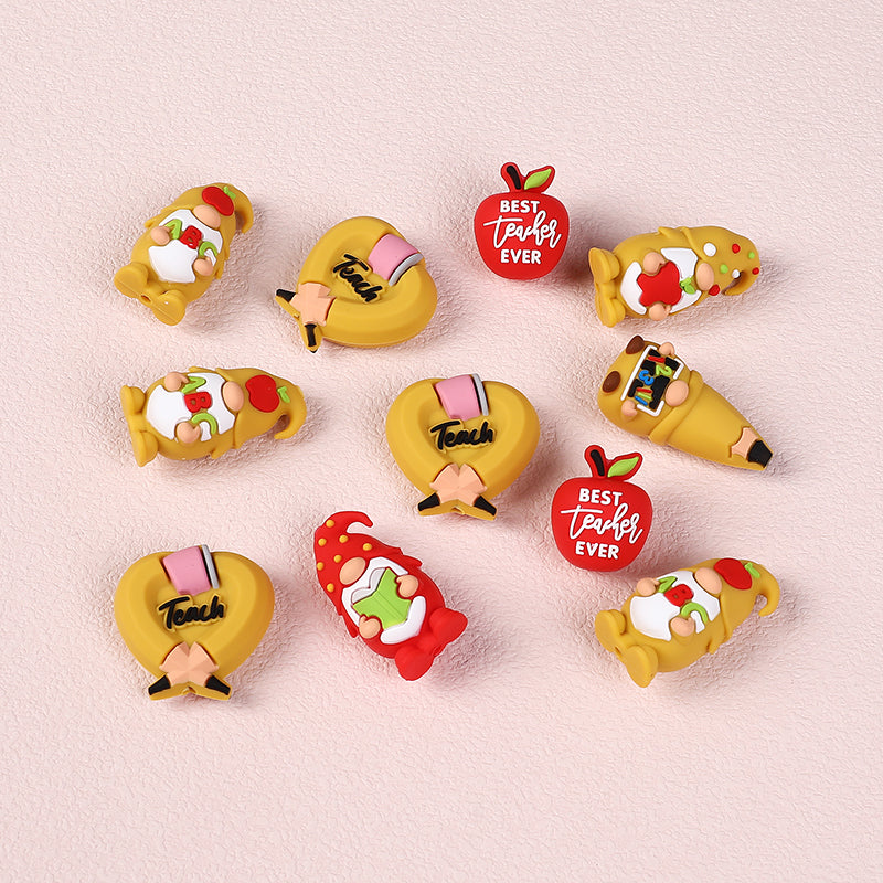 Silicone 3D Focal Beads Teacher Apple With Pencil and Gnome 20pcs 3