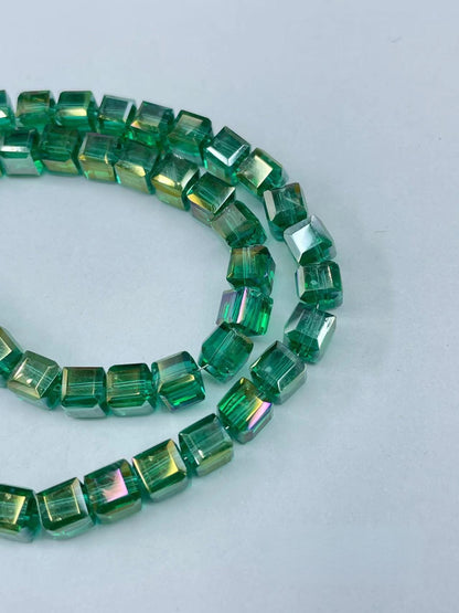 Electroplated Square Glass Beads 6mm Colorful Reflective 96pcs 20