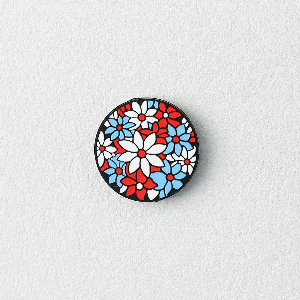 Independence Day Floral Round Silicone Focal Beads 20 pcs