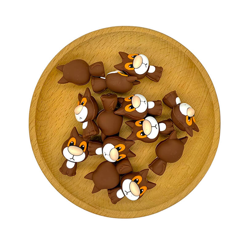 Silicone 3D Focal Beads Brown Puppy Big Amber Eyes 20pcs 2