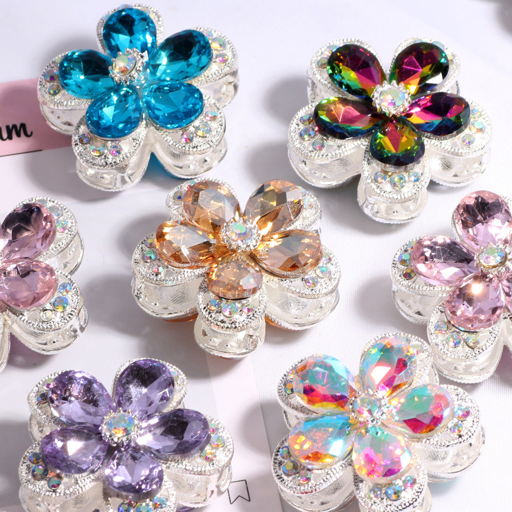 Double Layer 37mm Flower Rhinestone Beads with Alloy Base 2pcs 4