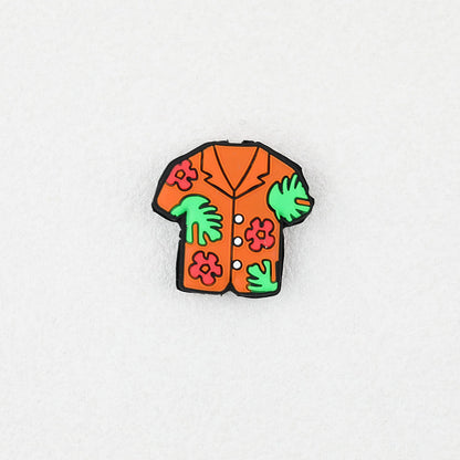Summer Floral Pattern Shirt Silicone Focal Beads 20 pcs - Orange