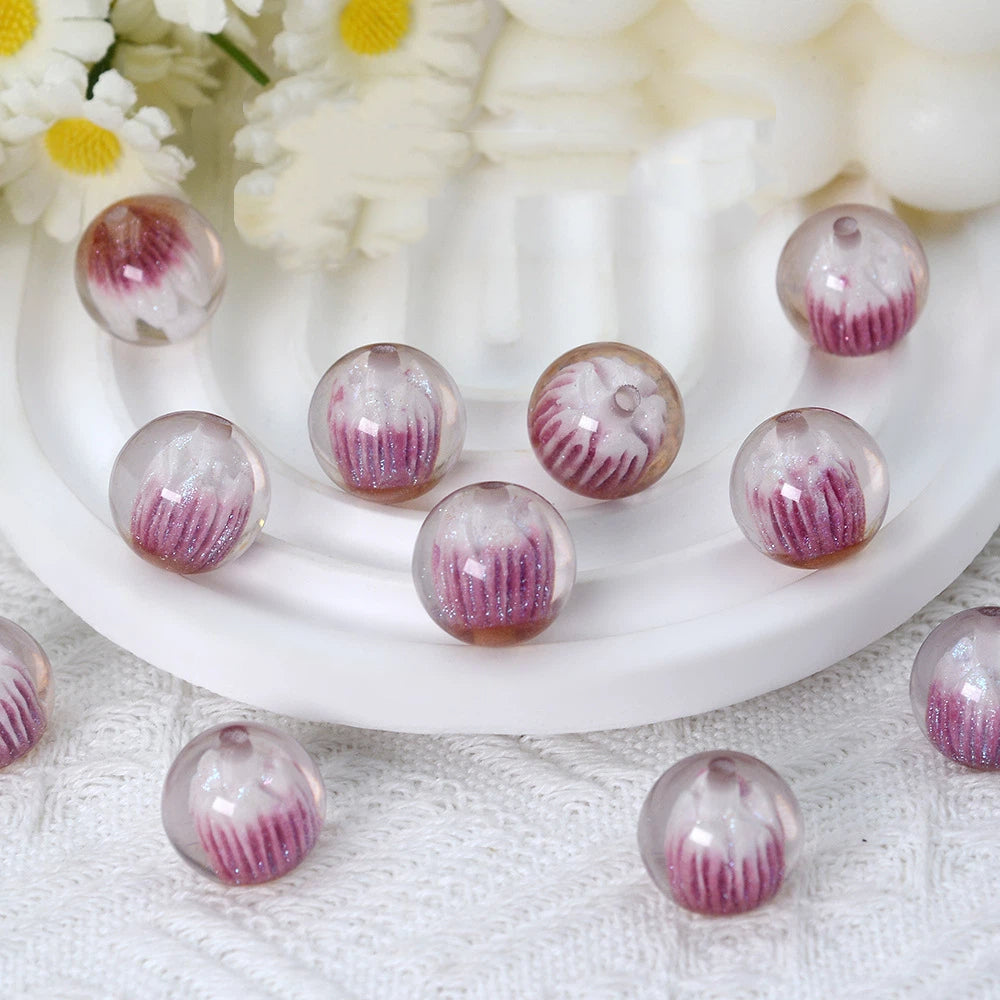 Clear Tulip Resin Beads 16mm Round Translucent Sparkle 10pcs
