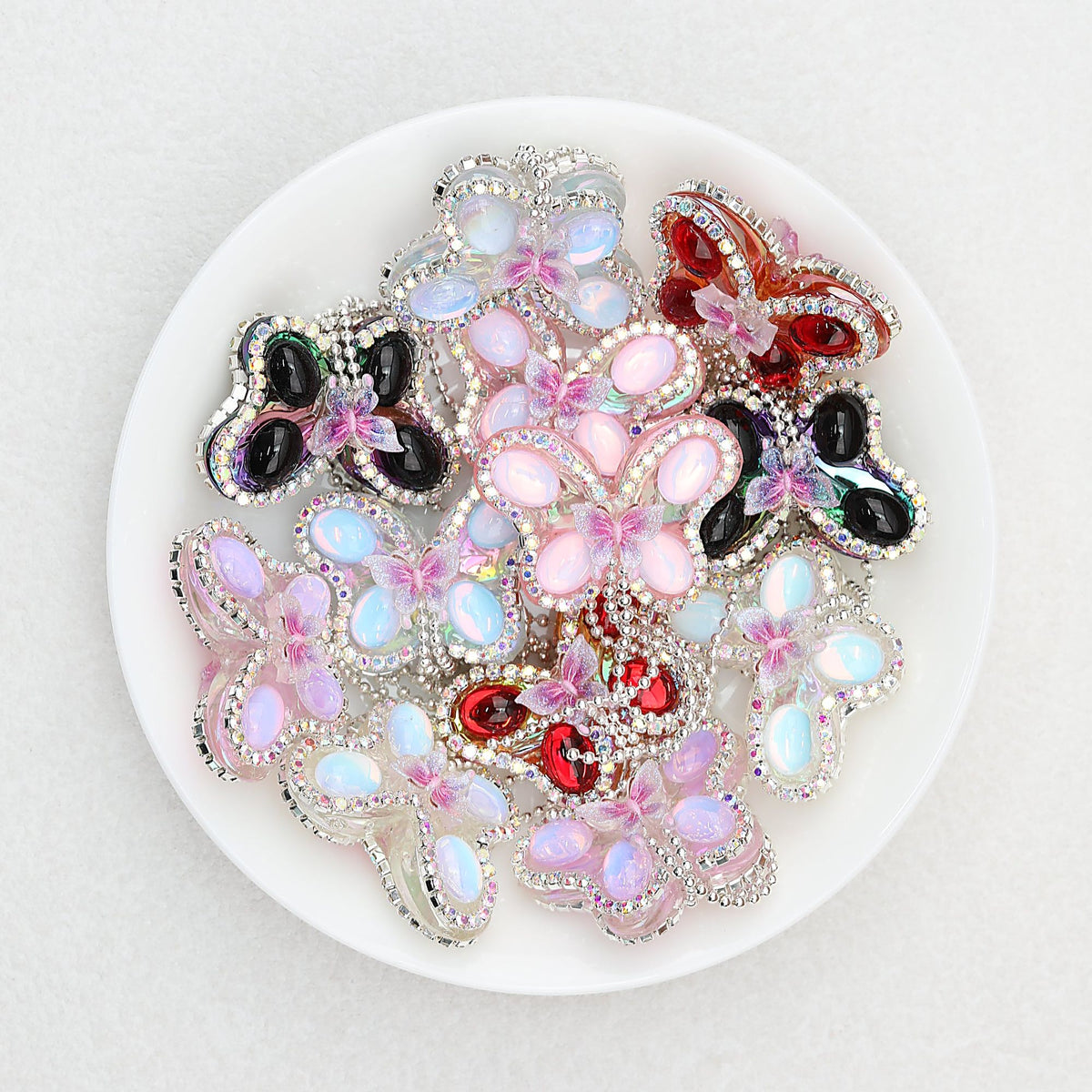 Butterfly Tassel Rhinestone Acrylic Beads 28mm 5pcs - Random Color