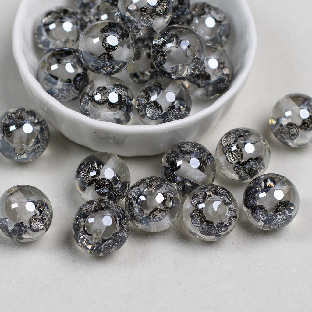 Clear Metallic Rose Round Resin Beads 16mm 10pcs 3