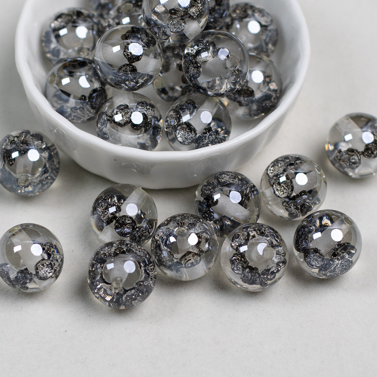 Clear Metallic Rose Round Resin Beads 16mm 10pcs 3