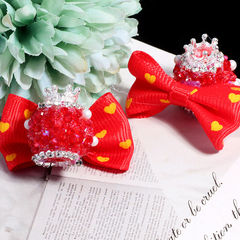 Fancy Heart Bow Acrylic Beads with Rhinestones 23mm 3pcs 4