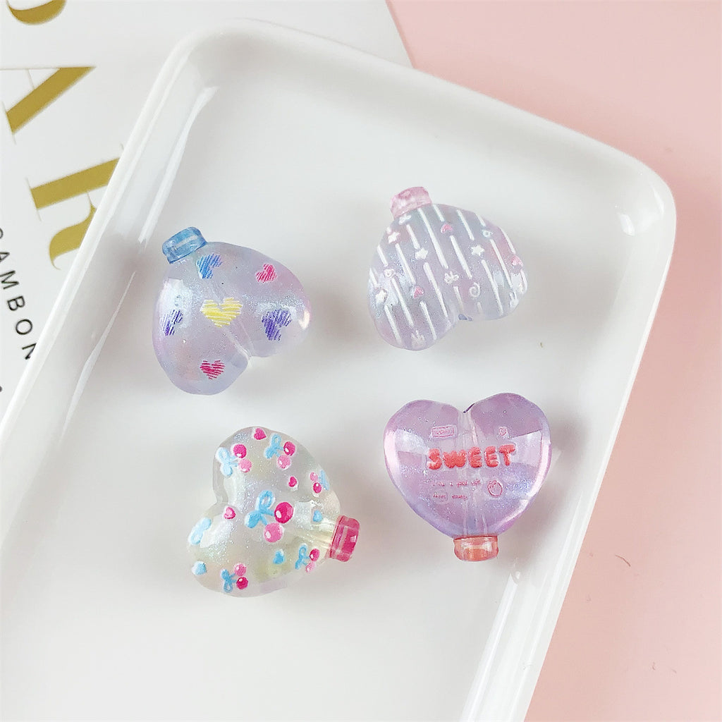 Decorative Heart Shaped 22mm Acrylic Beads with Double Sided Cherry Print 10pcs 2