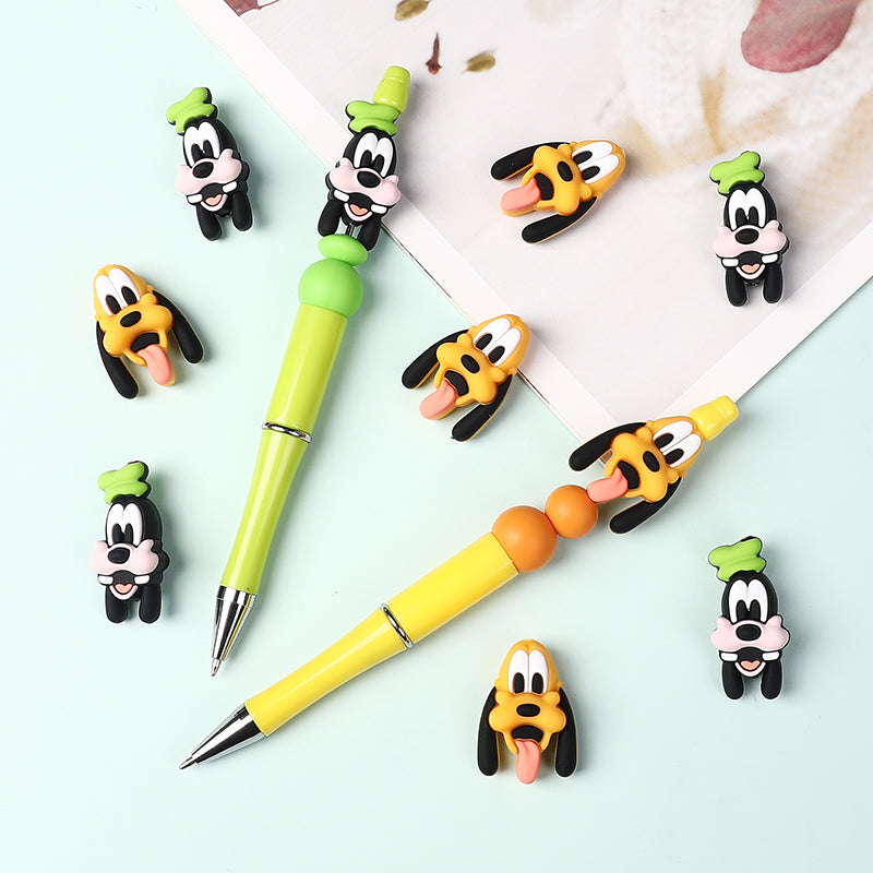 Silicone 3D Focal Beads Disney Pluto Goofy Head Green Hat Smiling Face 20Pcs 6
