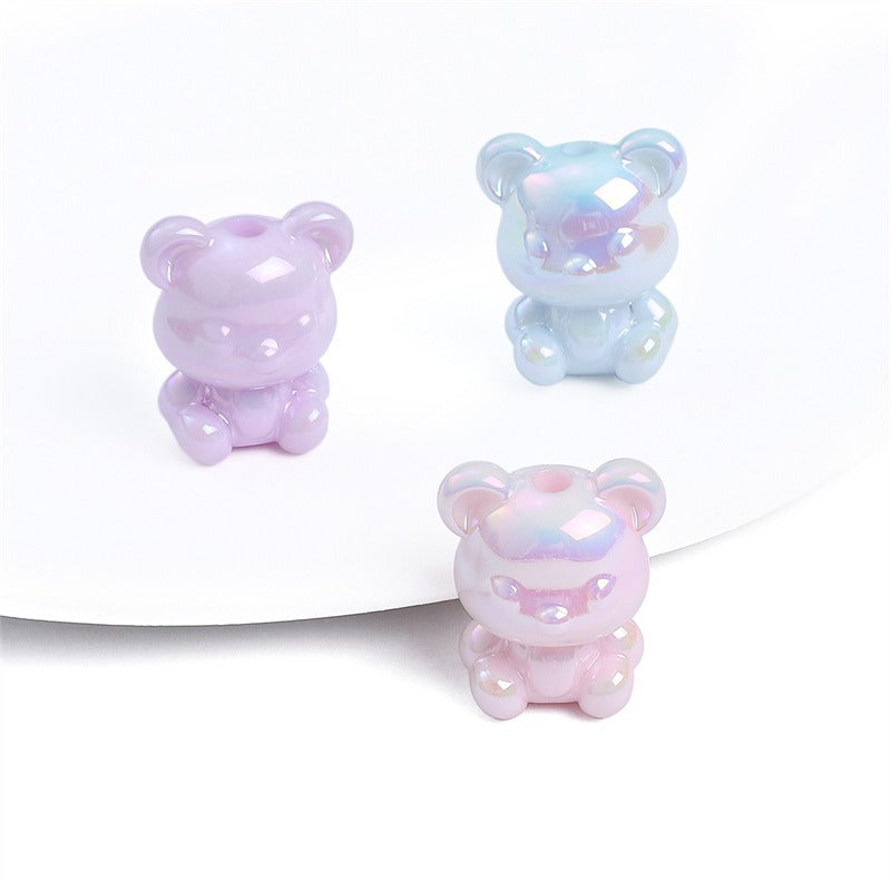 Glossy Little Bear Acrylic Beads 17x21mm Iridescent Pastel 8pcs