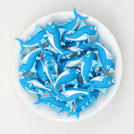 Silicone 3D Fish Focal Beads Blue 20pcs