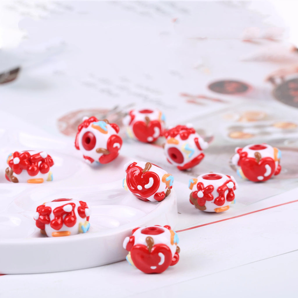 Painted Acrylic Beads 16mm Hand Painted Red Tone 10pcs 2