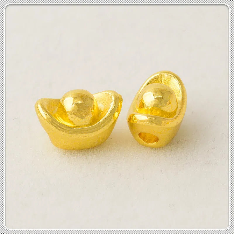 Ingot Metal Beads 11mm Golden 3D Design 50pcs
