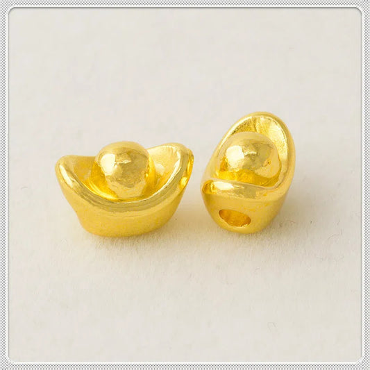 Ingot Metal Beads 11mm Golden 3D Design 50pcs
