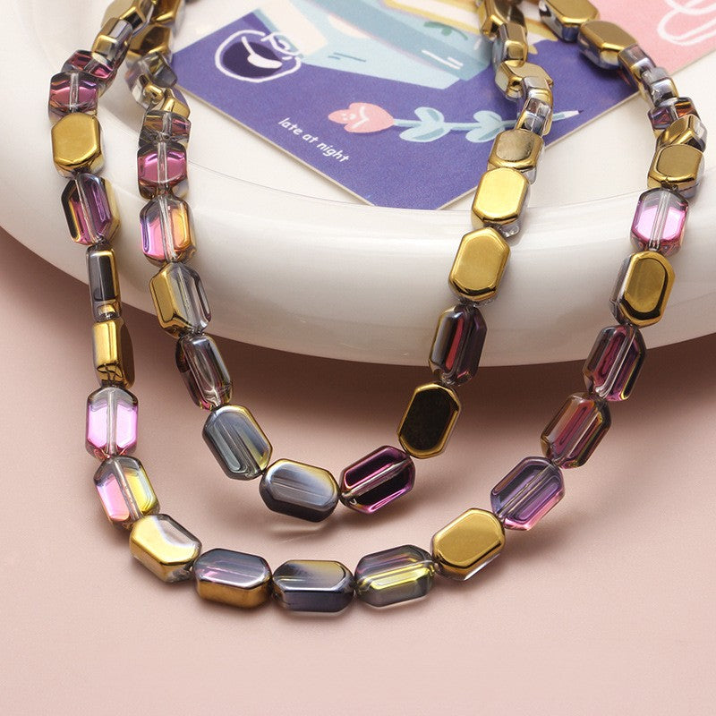 Electroplated Hexagon Glass Beads 10mm Transparent Iridescent 10pcs 16