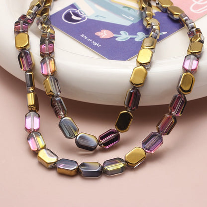 Electroplated Hexagon Glass Beads 10mm Transparent Iridescent 10pcs 16