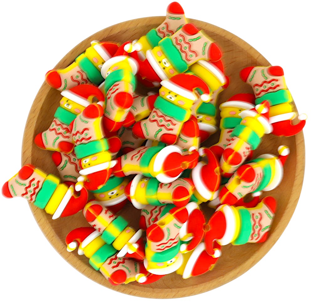 Silicone 3D Focal Beads Christmas Bear Socks Wearing Santa Hat 20Pcs 3