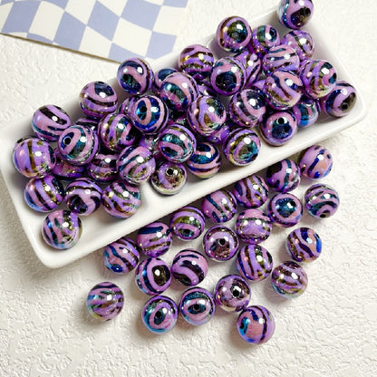 Zebra Stripe Acrylic Beads 16mm Printed UV Finish 10pcs 8