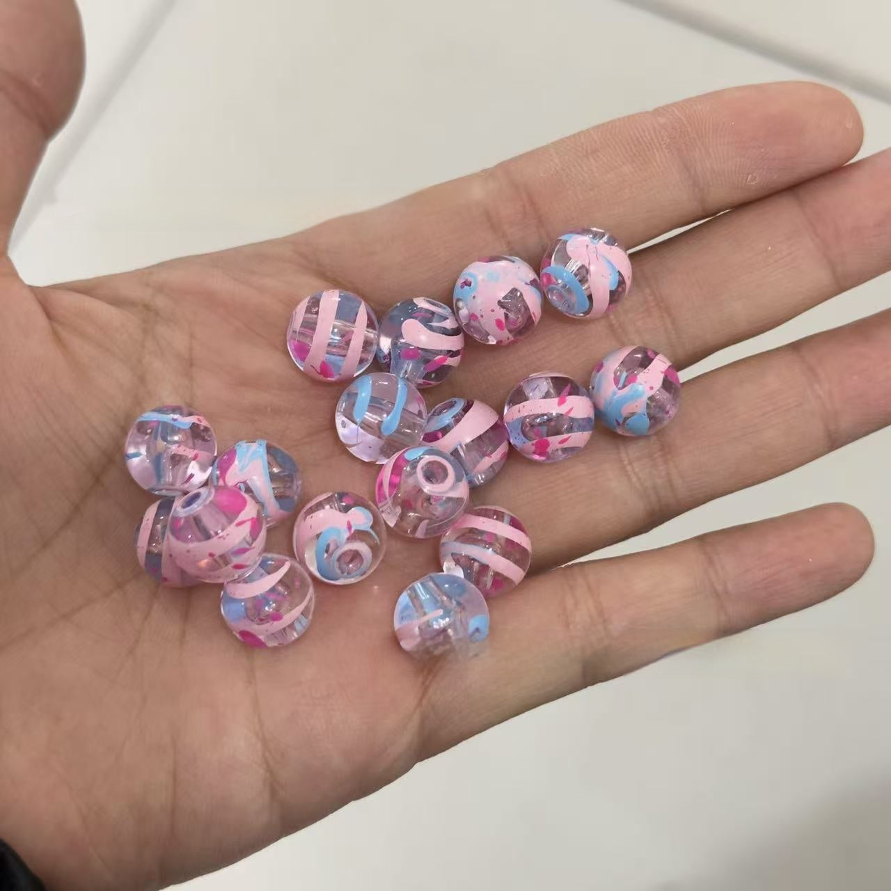 Clear Round Acrylic Beads 12mm Swirl Line Enamel 30pcs 2