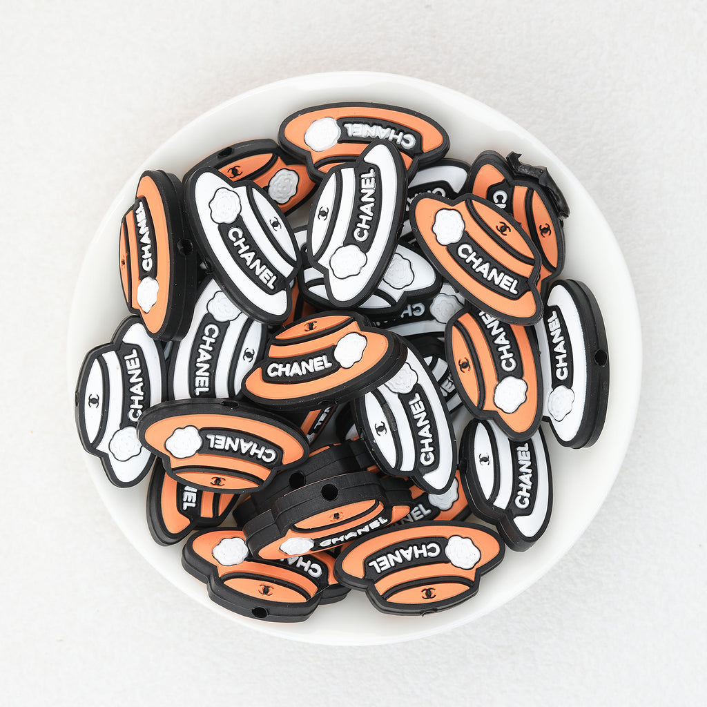  Orange White CC Top Hat Silicone Focal Beads 20Pcs 2