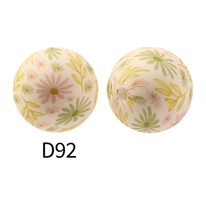 50Pcs 15mm Colored pattern printed silicone beads 94