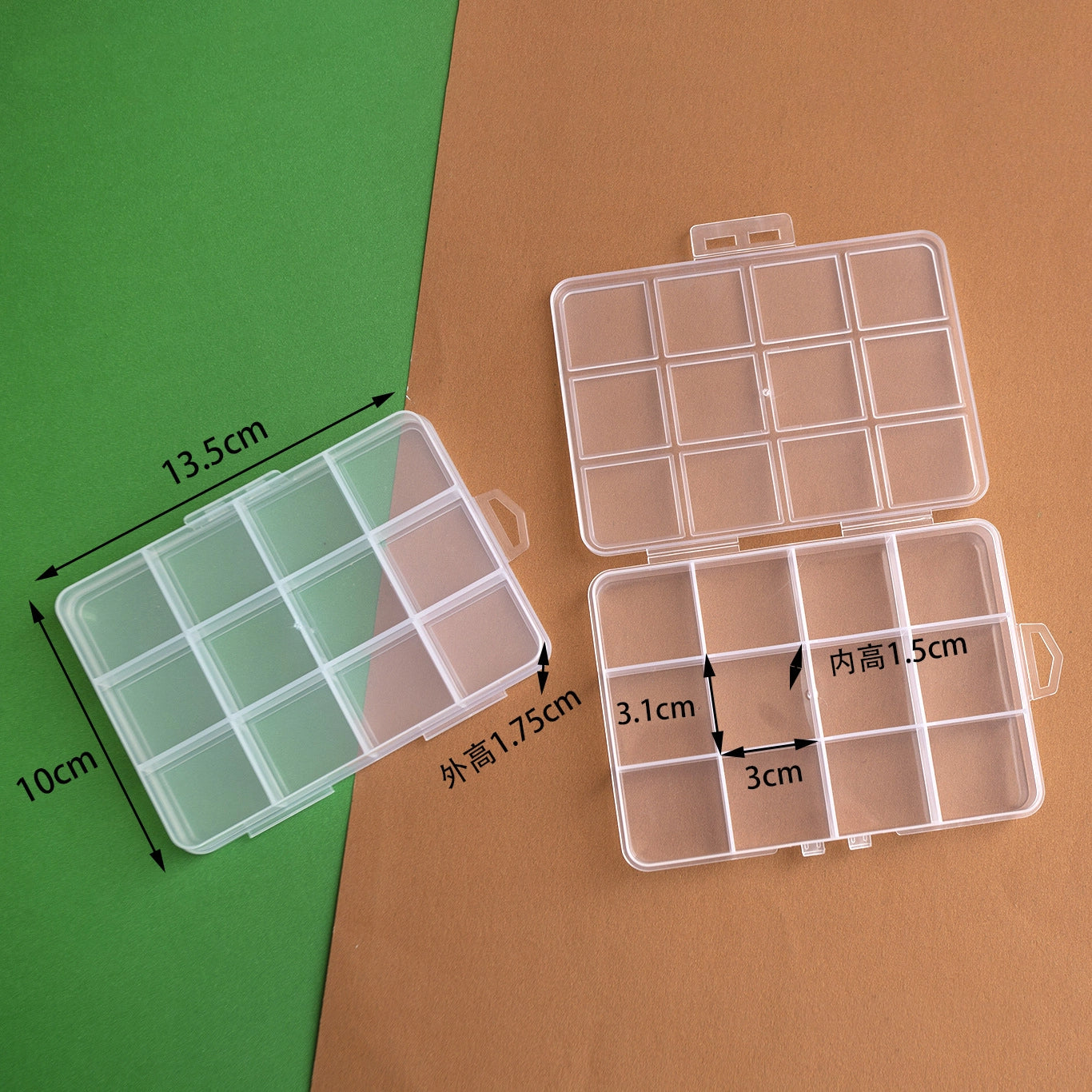 Plastic Organizer Boxes Clear 12 Compartment Fixed Grid 13cm 2pcs 2