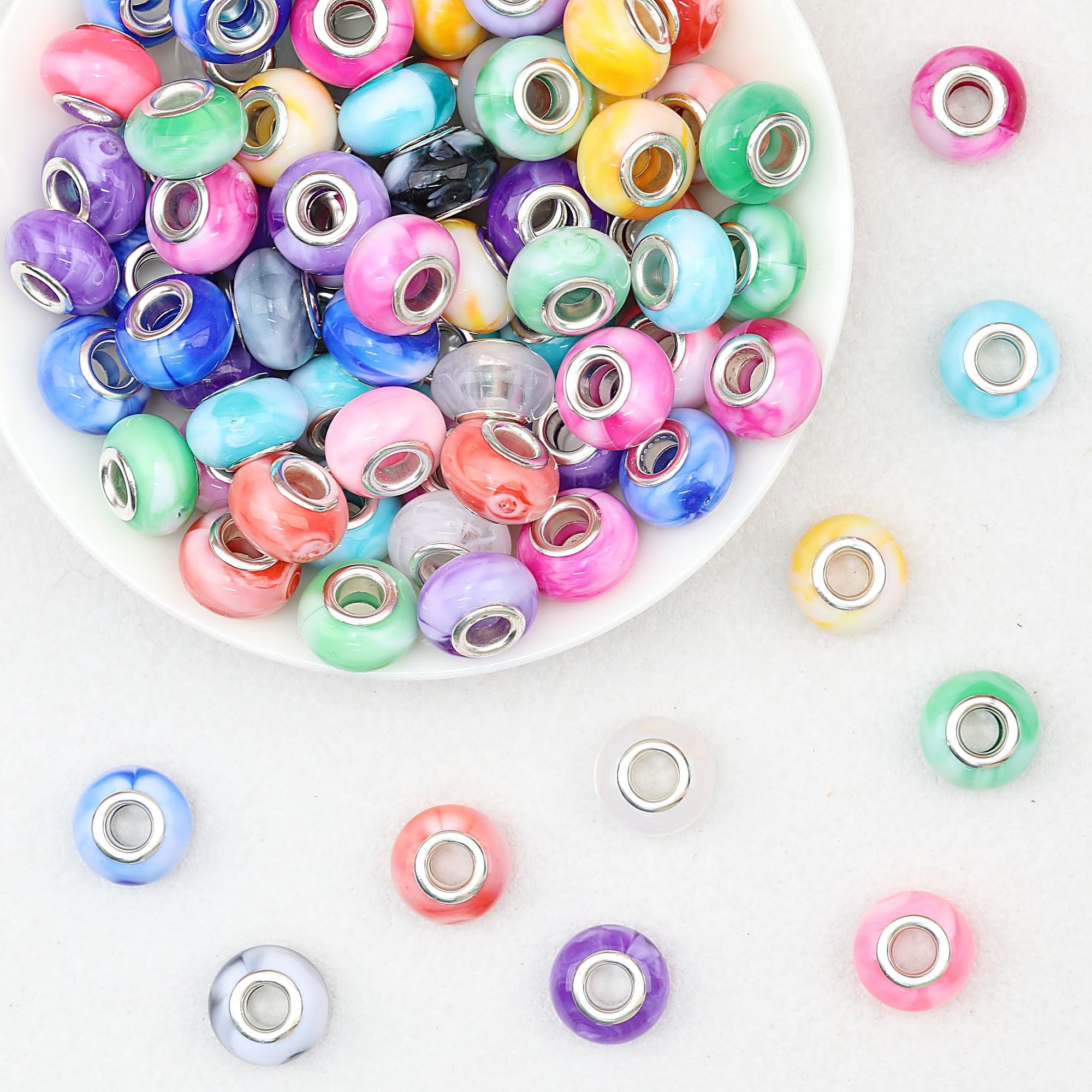 Marbled Pattern Acrylic Spacer Beads 14mm 50pcs