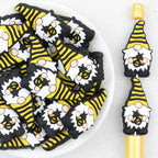Gnome Silicone Focal Beads Wholesale, Yellow Black Striped Hat Bee Design