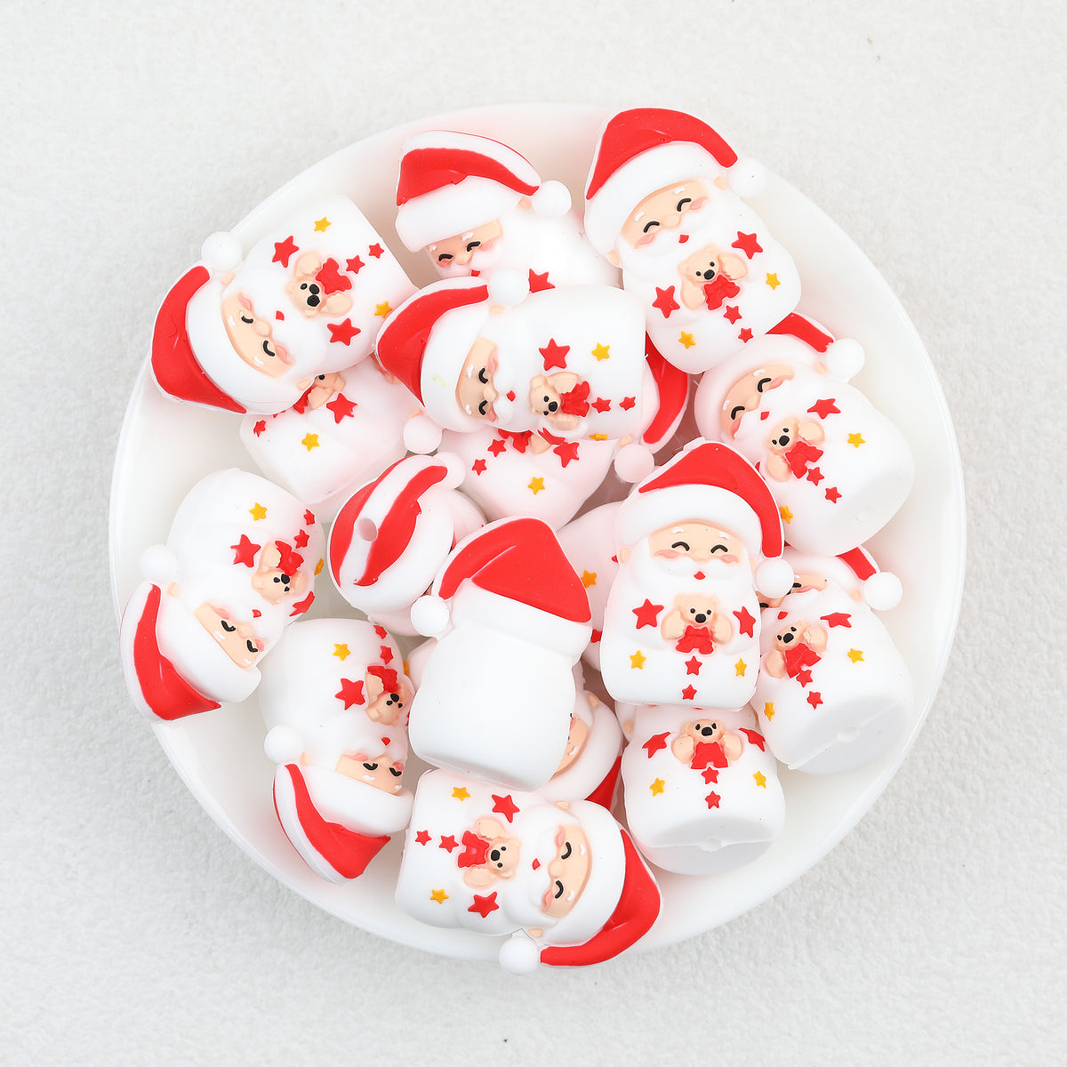 3D Santa Claus Silicone Focal Beads Wholesale, Christmas Red White Star Pattern