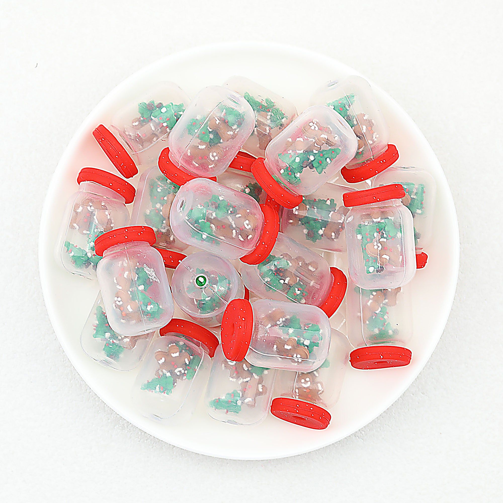 3D Christmas Glitter Bottle Silicone Focal Beads 20pcs - Gingerbread Christmas Tree