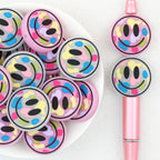  Colorful Round Smiley Face Silicone Focal Beads 20Pcs