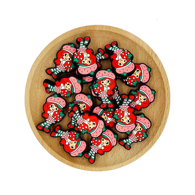 Silicone Focal Beads Strawberry Girl Holding Strawberry 20pcs 2