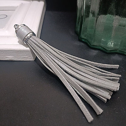 Silver PU Leather Tassel Keychain Metallic 9cm Length - 12 Silver