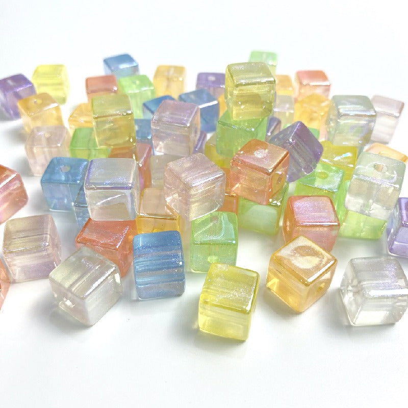 Colorful UV Finish Cube Acrylic Beads 14mm Pastel Glow 50pcs