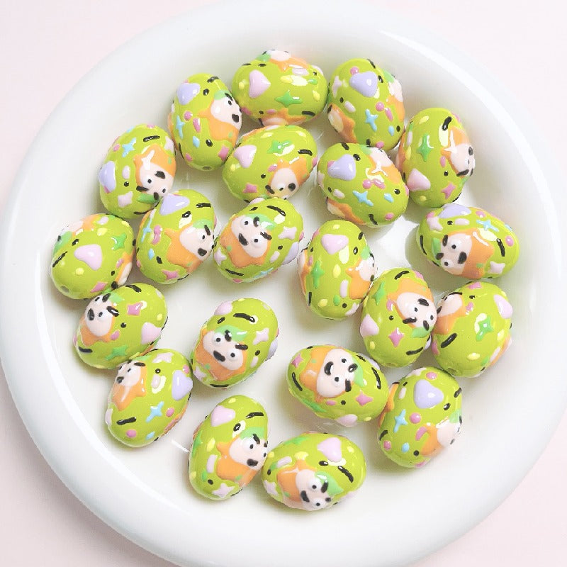 Hand-Painted Dinosaur Egg Acrylic Beads 16x24mm Colorful 5pcs 6
