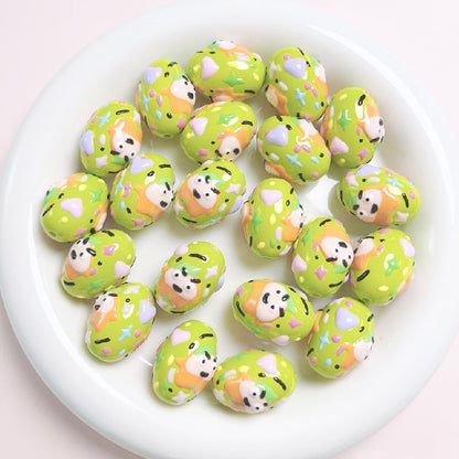 Hand-Painted Dinosaur Egg Acrylic Beads 16x24mm Colorful 5pcs 6