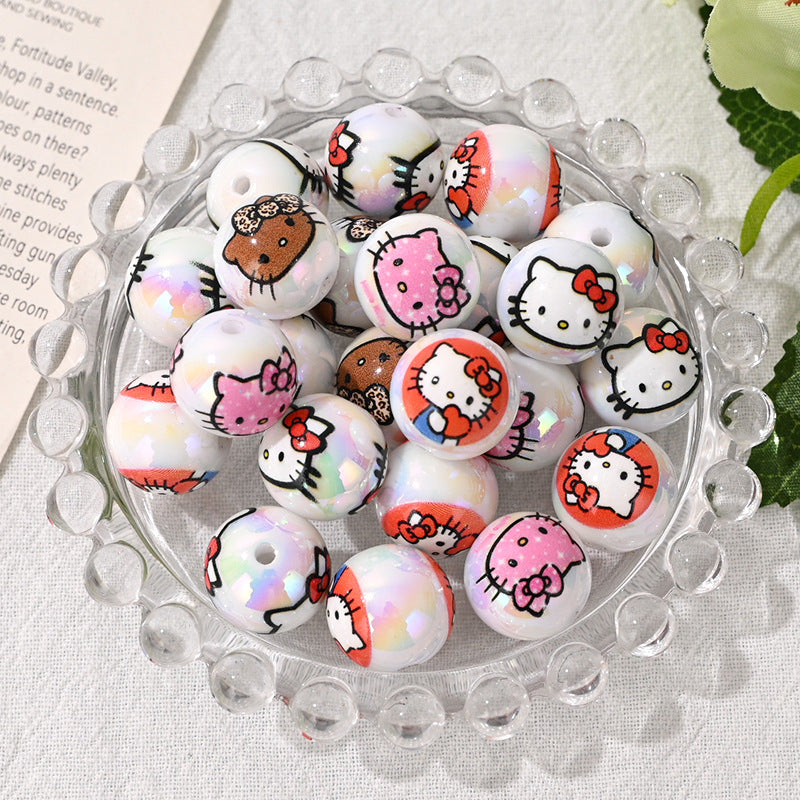 Cartoon Character Acrylic Round Beads 16mm UV Coated 10pcs 4