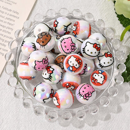 Cartoon Character Acrylic Round Beads 16mm UV Coated 10pcs 4
