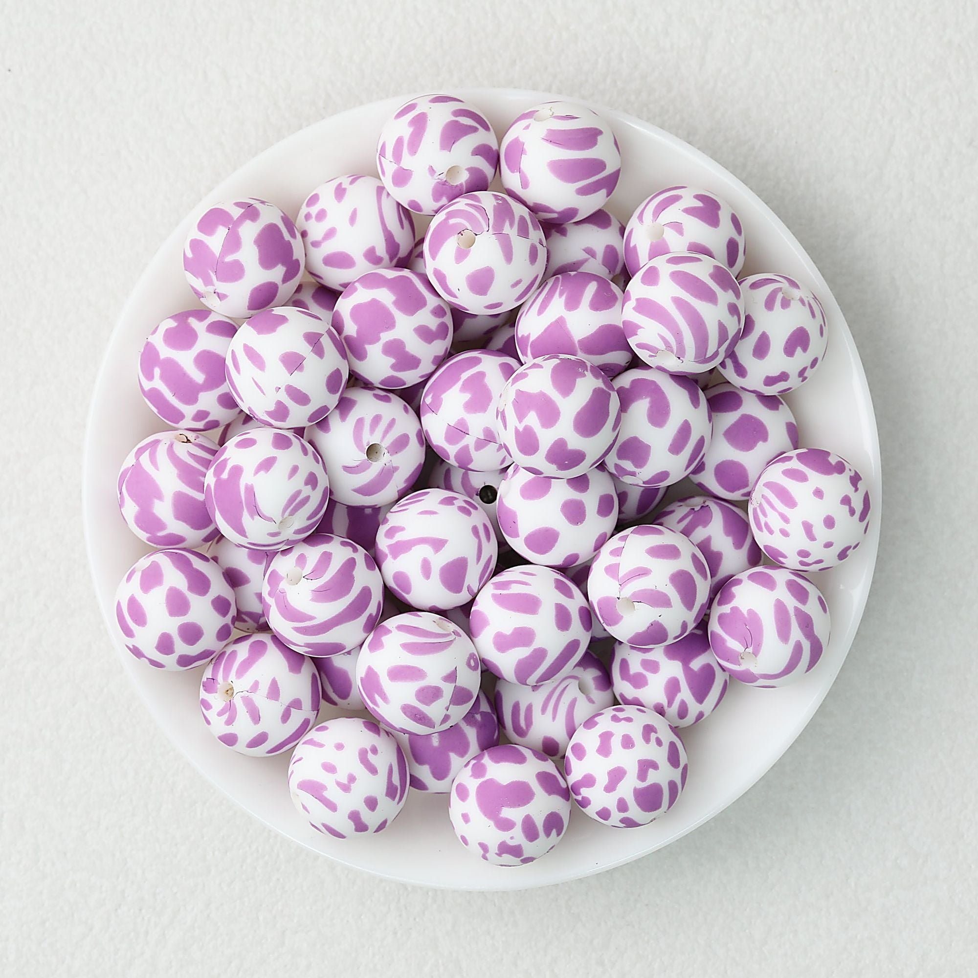 15mm Leopard Pattern Silicone Round Beads 50pcs - Taro Leopard