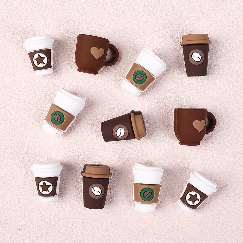 Silicone 3D Focal Beads Coffee Cup Five Pointed Star Heart Mug 20pcs 2