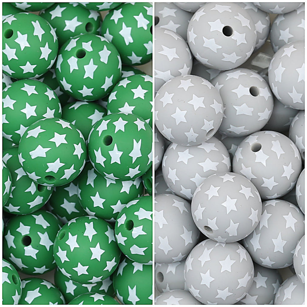 Star Pattern 15mm Printed Silicone Beads 50pcs